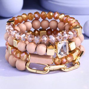 Dusty Rose Multi-Layered Beaded Bracelet With Natural Stones